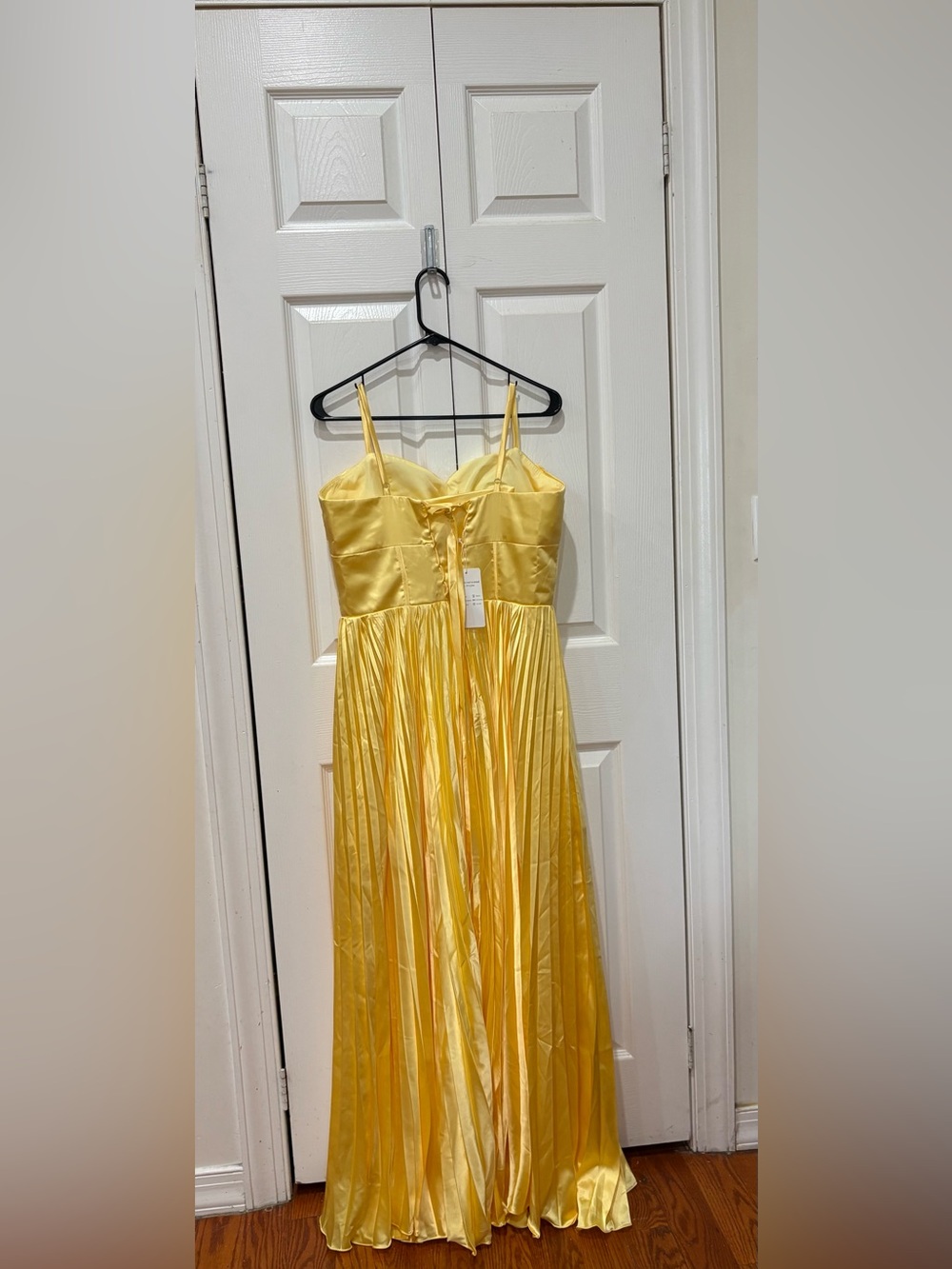 Yellow Satin Pleated Maxi Dress - Picture 3 of 5